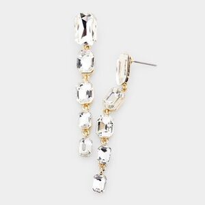 Clear Rectangle Crystal Link Evening Earrings